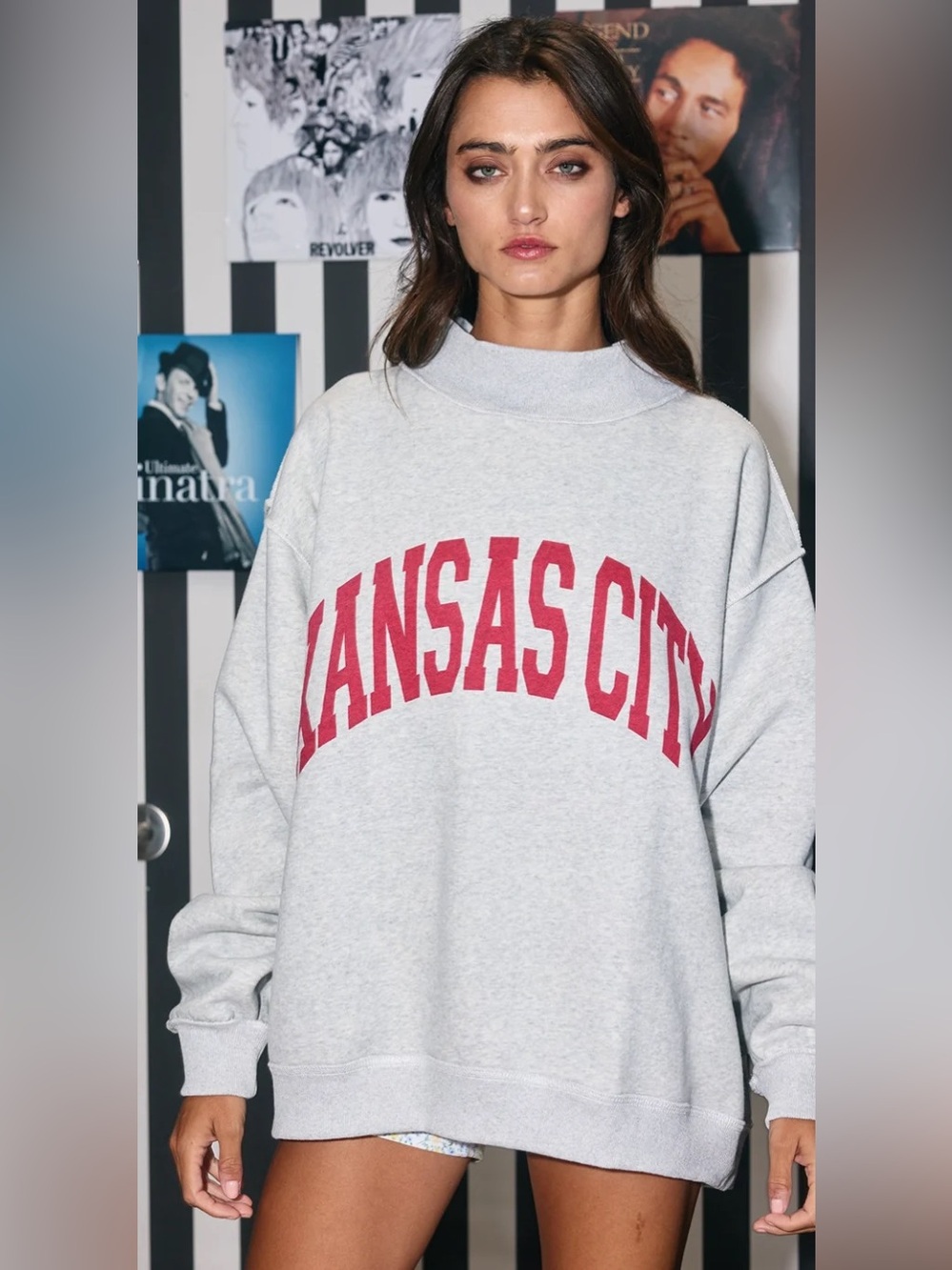 Kansas City Reversible Mock Neck Sweatshirt in Heather Grey
